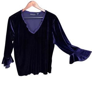 Impressions Purple Velvet Ruffle bell 3/4 Sleeve Top XL Whimsigoth Stretch fairy
